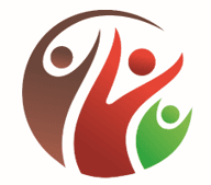 Logo do evento com figuras estilizadas em cores marrom, vermelho e verde